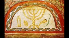 Menorah Painting from Jewish catacombs in Venosa, Italy showing a menorah