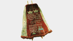 Torah silk mantle with 7 branched menorah from Amsterdam 1771