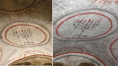 Ancient menorah Jewish catacomb Villa Torlonia Rome