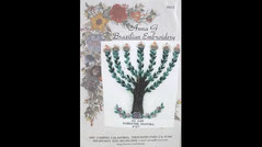 Sabbath Menorah Anna G Brazilian Embroidery Stamped white Linen