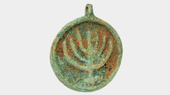 Ancient Bronze pendant seven-branched Menorah