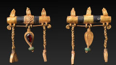 Römisch-jüdischer Anhänger aus Gold und Stein mit Menora, 1. Jhdt
