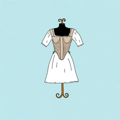 Illustration Tudor Schnürleib mit Chemise auf Schneiderpuppe