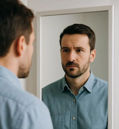 Homme face au miroir - Christine Roman Lyon - Médium - Hypnose - Reiki
