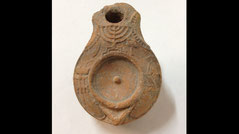 Ancient Samaritan terracotta oil lamp nine-branched menorah