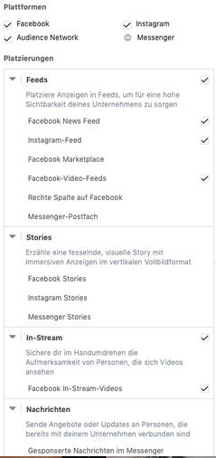 Mögliche Platzierung Facebook Ads