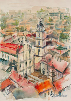 Autorius Rimas Revinskas. Vilniaus universitetas. Akvarelė 30x40cm. / Author Rimas Revinskas. Vilnius University. Watercolor 30x40cm