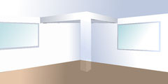 FASE A. Grafica in 3D di un angolo del soggiorno in previsione di una realizzazione pittorica