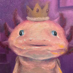 ノリコミシマの描くウーパールーパー（アホロートル）の油絵、norico mishima’s axolotl oil painting.