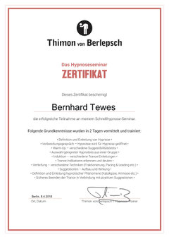 Zertifikat "Schnellhypnose", Thimon von Berlepsch
