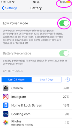put your phone into lower power mode for travel