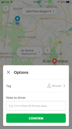 add note to driver grab app