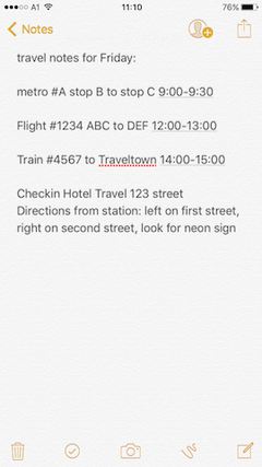 create a note of travel plans before travel