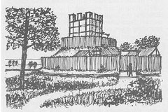 Conjectural appearance of the Norman castle viewed from the church, by David Adams. See Acknowledgements for a direct link to St Mary & St Margaret's Church website which includes a history of the church.