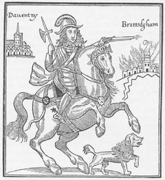 Prince Rupert, the King's nephew and a Royalist general. Illustration from a pamphlet entitled 'The Cruel Practices of Prince Rupert' 1643.