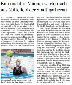 Wasserball: Kati und ihre Männer werfen sich ans Mittelfeld der Stadtliga heran. Hamburger Abendblatt/Harburg&Umland vom 21.08.2013