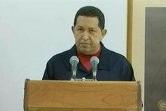 El presidente de Venezuela Hugo Chávez Frias mientras se dirigia al mundo.  Admitió que era tratado de cáncer.