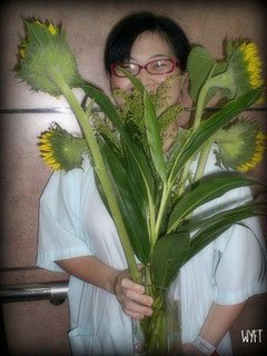 Sunflowers and vase from two different friends. I am truly blessed with great friends.