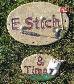 Keramik Türschild Namensschild Golf Katze Geschenk Weihnachtsgeschenk hochwertige Handarbeit Geschenk zum Einzug Hausbesitzer individuelle Anfertigung wetterfest frostfest