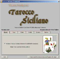 Schermata iniziale Tarocco Siciliano Card Games c-2006, Athanasios Tsakonas