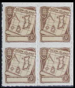 Herm Island: 1949 6d. value in corner block of four.