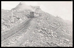 Snowdon Mountain Railway train, looking to the summit.: