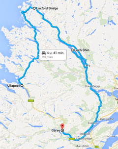 Route van Ullapool via Laxford Bridge naar Garve