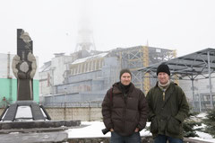 Ronald de Hommel and me in front of reactor four in Chernobyl, Ukraine. This reactor exploded on April 26th, 1986 and caused the biggest nuclear disaster ever.