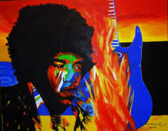 Neben vielen Werken zeigt Ella Kleedorfer auch das farbenprächtige Portrait von Jimmy Hendrix. Foto: Stadt Krems.