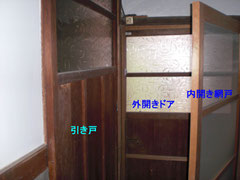 左の引き戸で洗面・更衣・洗濯の廊下と浴室へ