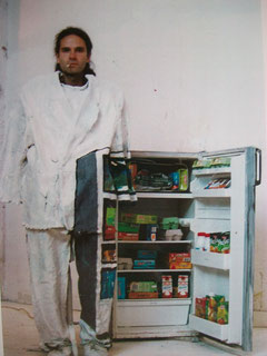 Self-portrait, Open fridge, acrylic on canvas, 2002