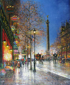 夜のパリ、バスティーユ - Official Website Artist painter 【Guy