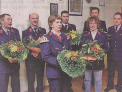 v.r. Wehrleiter Michael Nix, Matthias Wollenheit, Kerswtin Handge, Franz Diedrichs, Heike Diedrichs, Gerd Scheffler, Wolfgang Handge