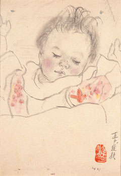 《赤ん坊》1945　鉛筆彩色