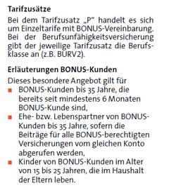 Auszug aus dem Antragsformular SBU für BONUS-Kunden der Württembergische