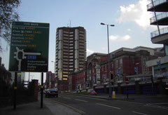 Ladywood Middleway, looking towards Five Ways. The former Children's Hospital is on the right of the photograph.