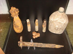 Group of .50 caliber shells from the site of the German MKB Marcouf and Utah Beach as well as a US 60mm mortar grenade found on the site of MKB Marcouf. The US Bayonet came from Ste. Marie-du Mont