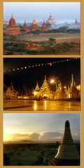 Burma - 3 Fotos auf Leinwand, gemeinsam gerahmt mit Schattefugenrahmen