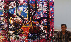 El rapto del elefante  2000 (foto del pintor y su obra)