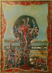 SERGIO PAUSIG  DANUBIUS I  Pigmenti e lacche su tela e legno 48 x 68  cm.  2014
