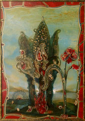 SERGIO PAUSIG  DANUBIUS II Pigmenti e lacche su tela e legno 48 x 68  cm.  2014