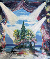 Platform: Showtime [POK24-OC36X30] | 2024 | oil on canvas | 36 x 30 in ( 122 x 149.8 cm )