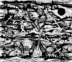 Platform: Windmills [SMA022724-34X29.5] | 2024 | charcoal, gouache and ink on paper | 29.5 x 34 in ( 75 x 86.5 cm )