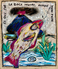 El Pescado  [SMA041625-OC20X16in] | 2025 | charcoal and gouache on handmade Mexican paper | 20 x 16 in ( 51 x 40.6 cm )