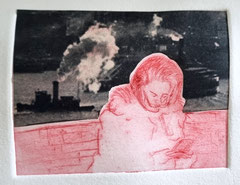Subway 2, Kupferdruck, Öl auf Papier, 9x7cm, 2023
