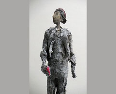 Figur aus Pappmache - gestalteter Sockel aus Eiche - Größe ca. 56 cm - Titel: Graffiti-Sprayer -verkauft -