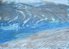 "Priellauf im Meer" Acryl und Klarlack auf Holz 33x22,5   "Tidal creek" Acrylic on wood in 13x8,9