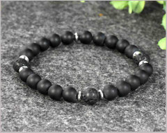 Herren Armband mit Obsidian matt und Lava Edelsteinen und Edelstahl Perlen