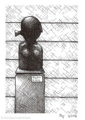 Skulptur von Rudi Neumann in der Löherstraße Fulda. Merga Bien steht stellvertretend für die 270 Opfer der Hexenprozesse in Fulda. Zeichnung zum Inktober-Stichwort "cruel - grausam". 14,8 x 10,5 cm, - unverkäuflich -.