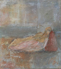 Dido and Aeneas, 2005 _____ 35x40 acrylic, paper, sand on cotton